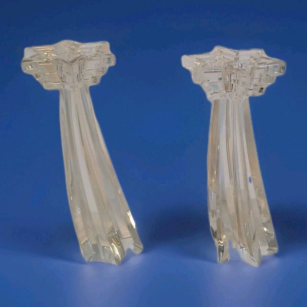 2 Vintage WMF Germany Shooting Star 24% Lead Crystal Multi Tier Candle Holder 8'